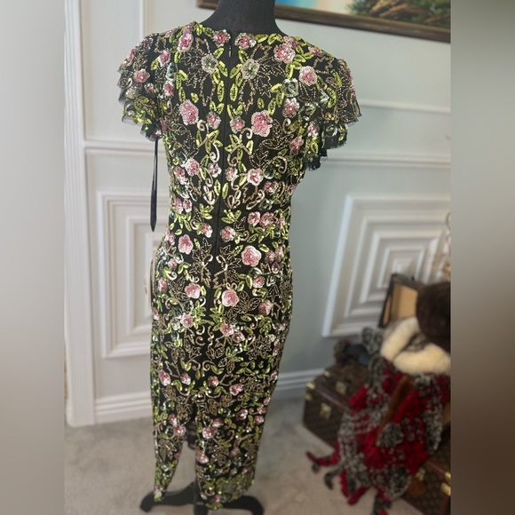 Black Floral Embellished Flutter Cap Sleeve Dress - Picture 8 of 9